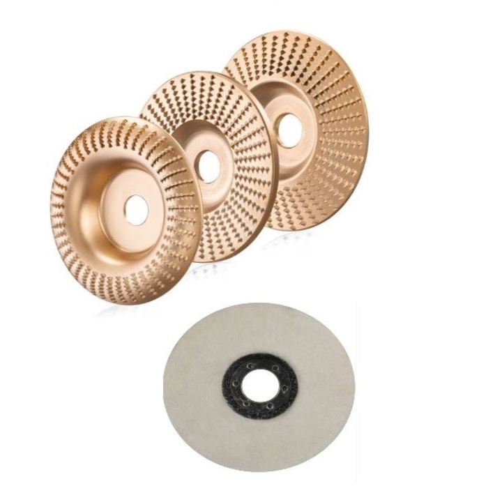 Disc slefuit, modelat, sculptura lemn, Model conic .rotund .plat, Disc Pasla, diametru 125 mm, Set 4 piese, Spo Sculeprofionline