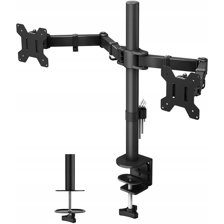 Suport pentru 2 monitoare Luka, 13-27 inch, capacitate 20 kg, reglabil, sistem de gestionare a cablurilor