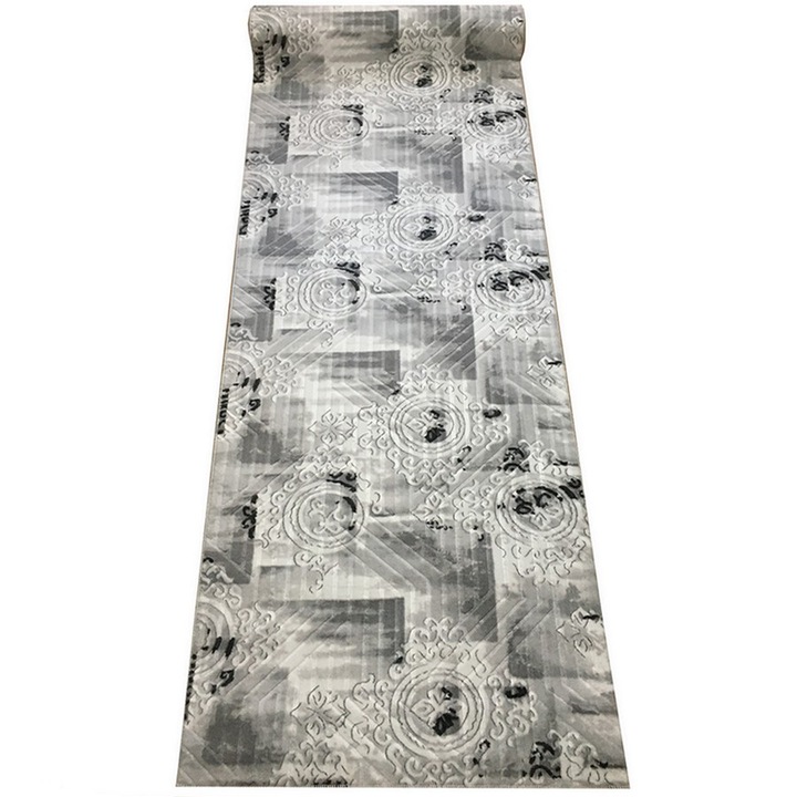 Traversa Antiderapanta in Relief, Gri, Abstract, Poliester, 80 x 140 cm