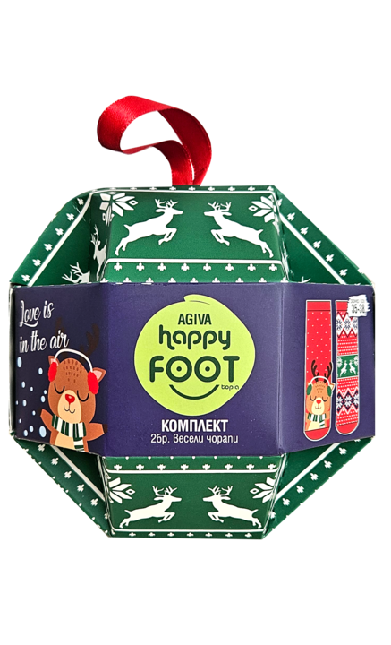 Set 2 buc. Sosete dama Agiva Happy Foottopia, cu imprimeu, Craciun, Rosu