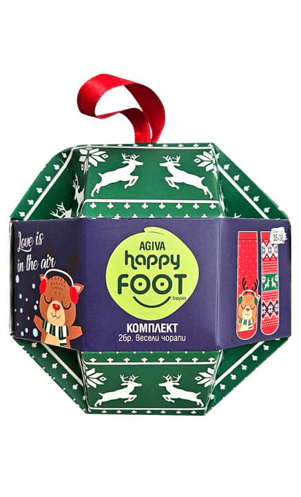 Set 2 buc. Șosete bărbați Agiva Happy Foottopia, Cu imprimeu, Crăciun, Rosu, 43-46