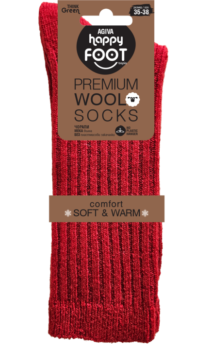 Șosete Agiva Happy Foottopia pentru damă, Lână, Rosu