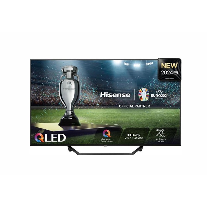 Телевизор Hisense, A7NQ, 43", 4K Ultra HD 3840x2160, QLED, FALD, Quantum Dot, HDR 10+, HLG, Dolby Vision, Dolby Atmos, Smart TV, WiFi 5GHz, WiFi Direct, BT, Anyview Cast, Черен