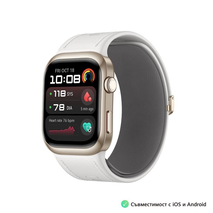 Смарт часовник Huawei Watch D2 LCA-B11, Gold, 1.82" Amoled, Airbag/Strap Size 26mm, Ambulatory 24H Blood Pressure, HR monitoring PPG 6.0, Rotating crown, IP68, Speaker&Micophone
