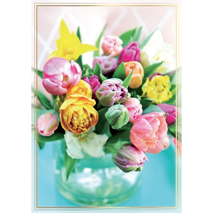 Felicitare B6 cu flori, PASSION CARS KUKARTKA, culoare stonata, fara text, cu envelopa