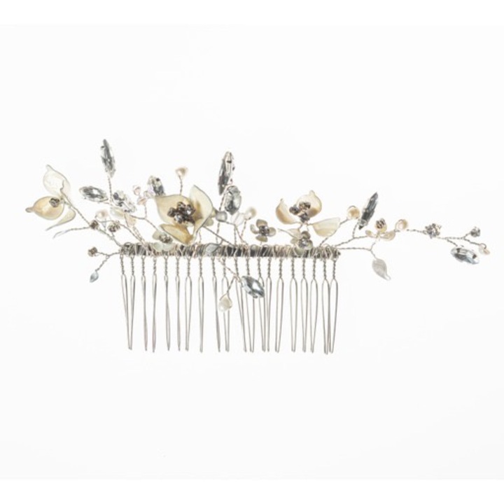 Accesoriu pentru par, Aviel, Alb/Argintiu, 13cm