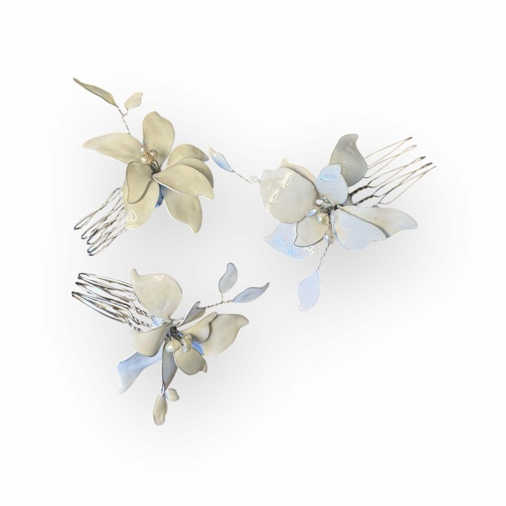 Accesoriu pentru par, Aviel, Alb/Argintiu, 13 cm