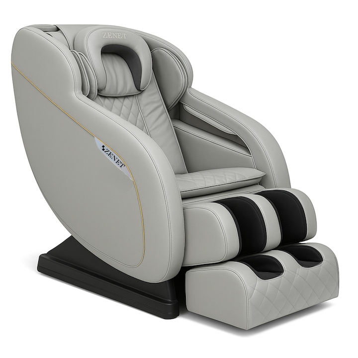 Масажен стол за дома с 4D масаж и нагряване ZENET 1288, Gravity Zero, сив цвят, екологична кожа