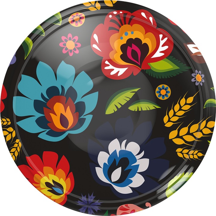 Capace borcan 82mm, set 10 bucati, design folcloric, negru cu imprimeu colorat