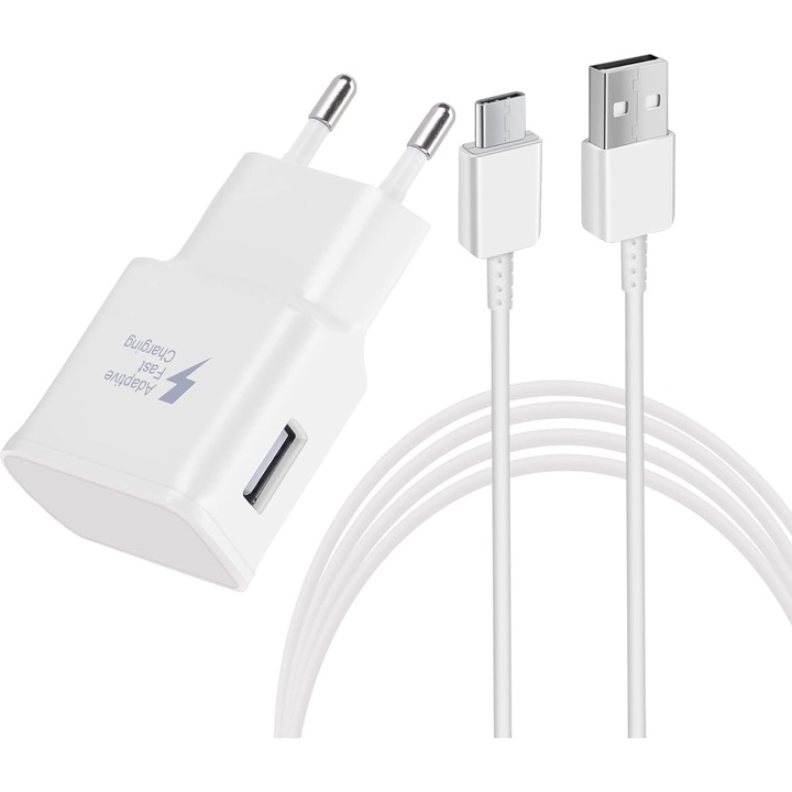 Gyorstöltő , PsAyl®, 25 W, kompatibilis a Samsung és más eszközökkel, valamint gyorstöltő adatkábel 1 méteres, C típusú, fehér