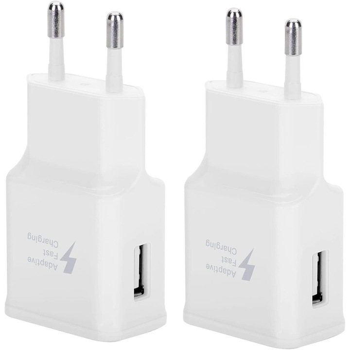 Комплект от 2 зарядни устройства за бързо зареждане, PsAyl®, 25 W, съвместими със Samsung S10, S20, S20 Ultra, S21 FE, S21, S22, S22 Plus, S23, S23 Plus, Note 10, Note 20, бял