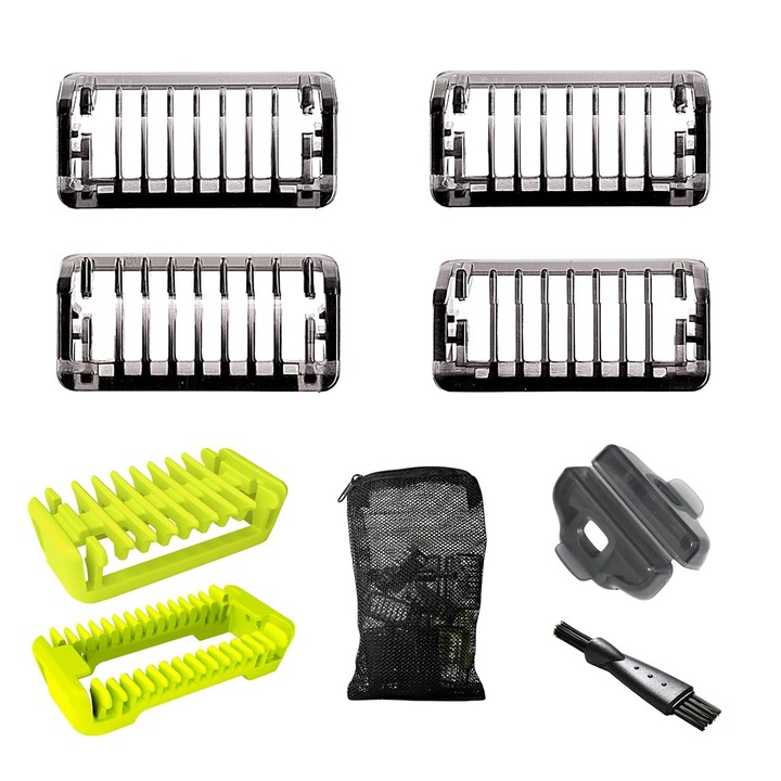 Inaltator pentru aparat de ras Philips Norelco OneBlade, PsAyl®, dimensiuni 1/2/3/5mm, 9 bucati, Negru/Galben