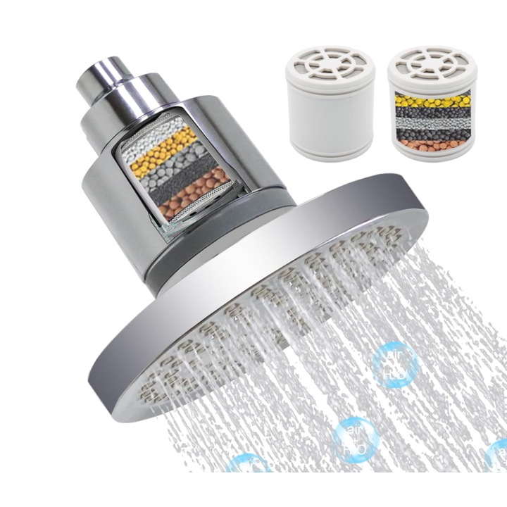 Kerek, modern esőzuhanyfej, felső spray, több rétegű nyomásszűrő, állítható, 360 fokos elforgatás, dugulásgátló szilikon fúvókák, króm