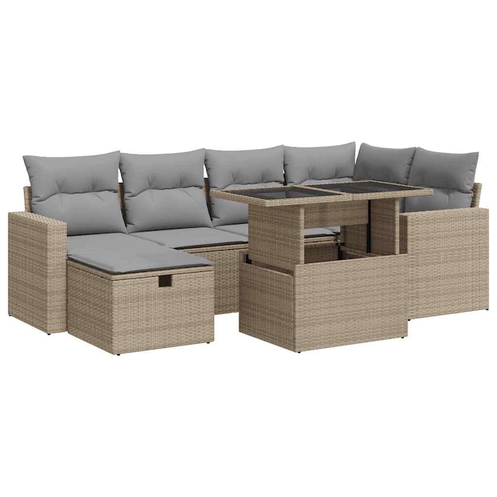 vidaXL 7 részes bézs polyrattan kerti ülőgarnitúra párnákkal 53 kg 3327819