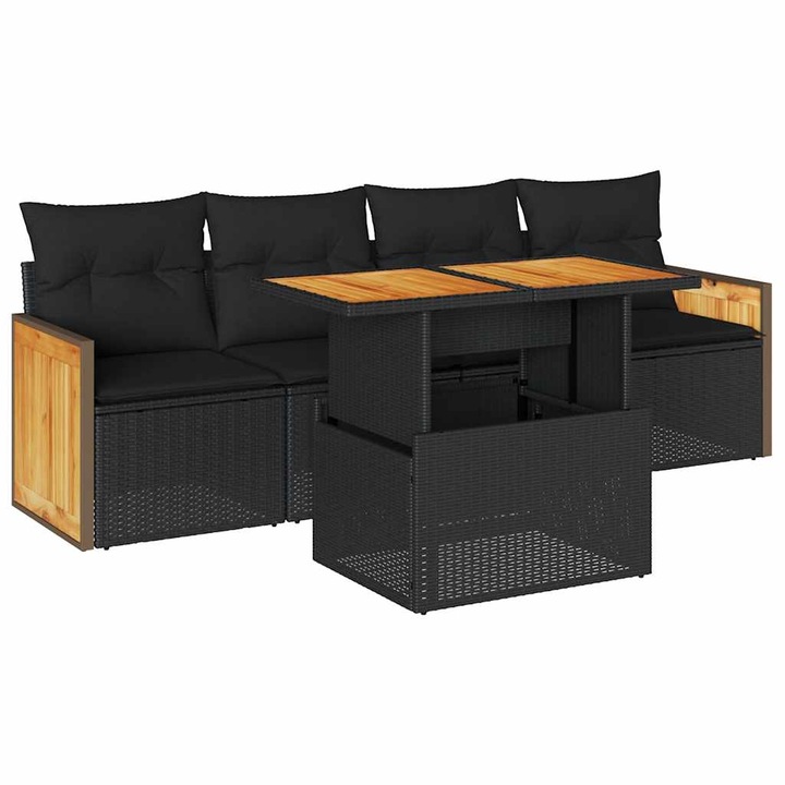 Set mobilier de gradina cu perne vidaXL, 5 piese, poliratan/lemn acacia, 3327653