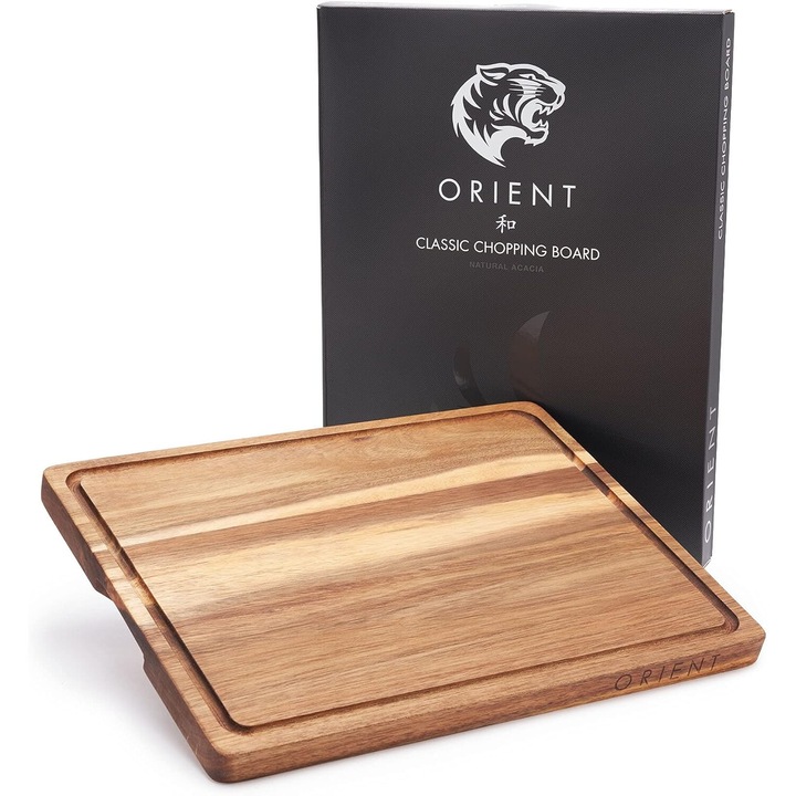 Természetes akácfából készült vágódeszka, Orient, Horony a lé leeresztéséhez, 40,5 x 30,5 cm