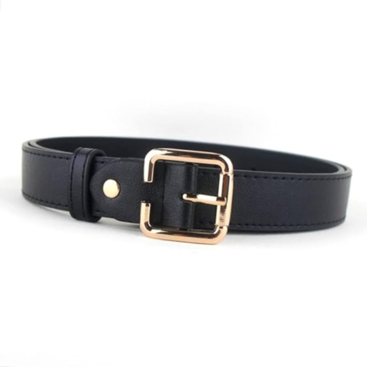 Curea pentru dama, moda, casual, multifunctionala, potrivita pentru blugi, reglabila, 110 cm, catarama metalica, confortabila, versatila, buton patrat, curea, piele naturala, negru