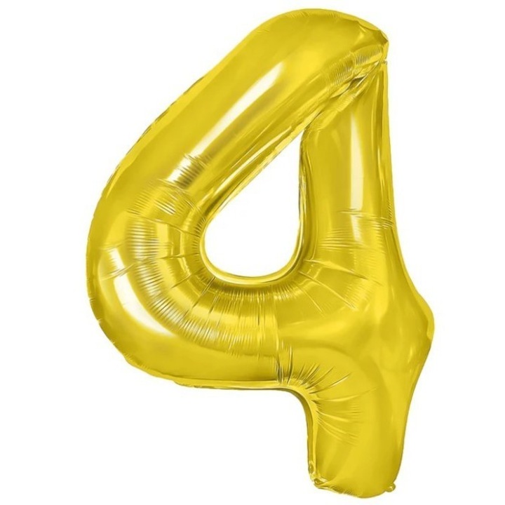 Cyrax Fólia Lufi, Számfigura, Születésnapi Motívum, 100 cm, Egyedi Csomagolás, Szalma Tartalmaz, Levegővel vagy Héliummal Felfújható, Arany, 4-es Szám