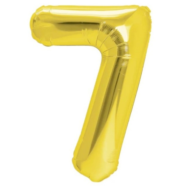 Cyrax Fólia Lufi, Szám Figura, Születésnapi Motívum 100 cm, Egyedi Csomagolás, Szalma Tartalmaz, Levegővel vagy Héliummal Felfújható, Arany, 7-es Szám