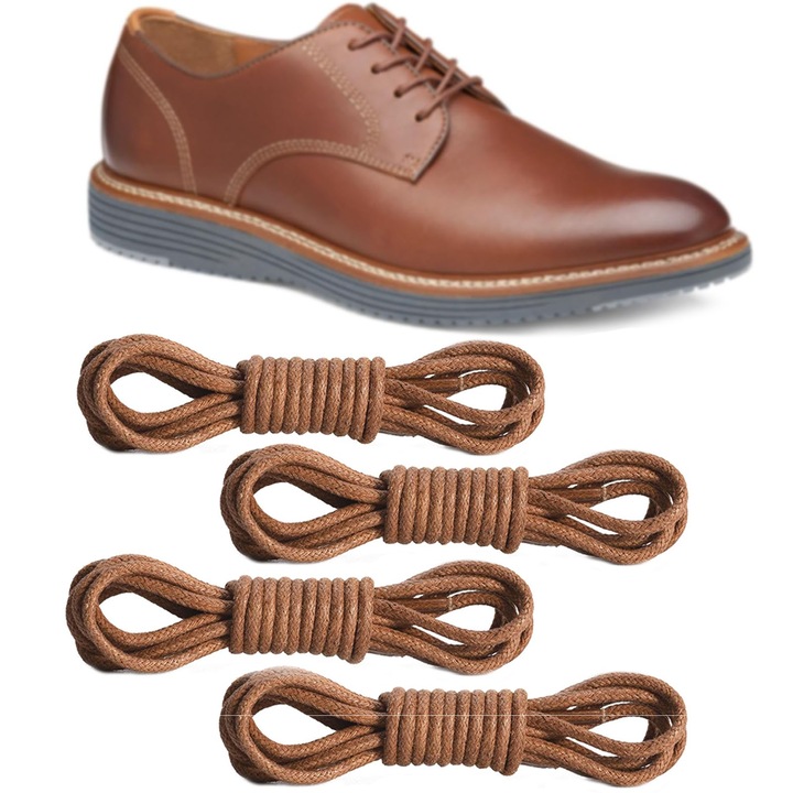 Set 2 perechi de sireturi cerate, Hggzeg, 90 cm, Material bumbac, Potrivit pentru pantofi de rochie, oxfords, cizme din piele, Nu este usor de rupt, usor de perforat, Usor de curatat, Maro deschis