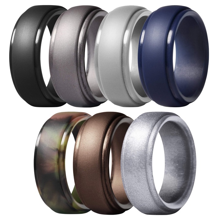 Inel Férfiaknak, Axroad Mall, 7 darab, Szilikon, Hipoallergén, Puha és tartós, Kényelmes illeszkedés, Használható sporthoz, fitneszhez, edzéshez, Többszínű