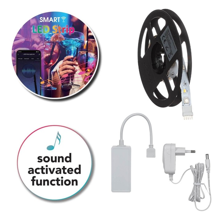 Стикер LED лента Lamba Smart Strip, вграден микрофон, функция за активиране на звук, многоцветни светлини, 6W, 1m