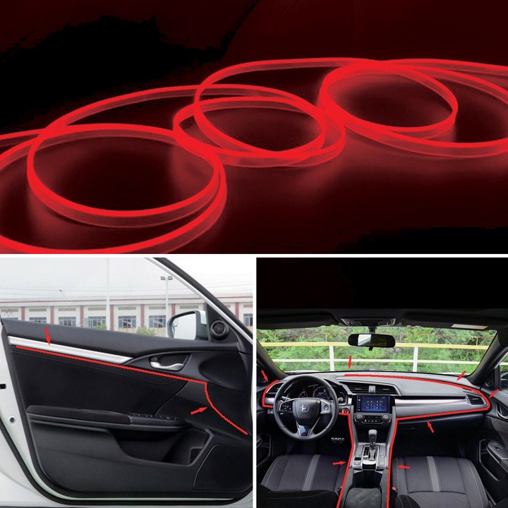 USB LED лента, светеща нишка, дължина 2 м, червен цвят, 80 Cd/m, 2,3 мм+8 мм