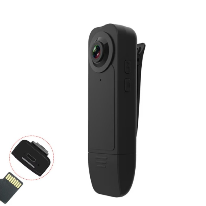Мини камера за наблюдение, първокласна преносима, 1080P, 1000mAh, 9:16, 30fps, директен запис, HD аудио запис, нощно виждане без HD светлина, за туризъм, колоездене, бягане, пътуване, черна