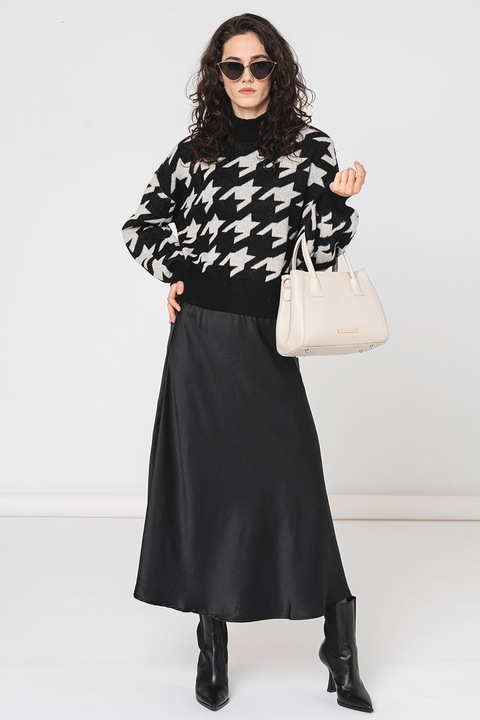 Vero Moda, Пепитен пуловер с дълги ръкави, Бял/Черен