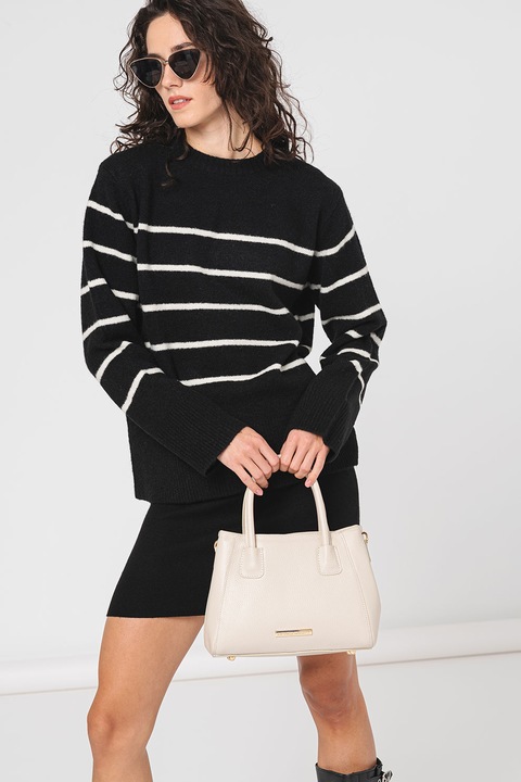 Vero Moda, Pulover lejer din amestec de lana, Alb/Negru