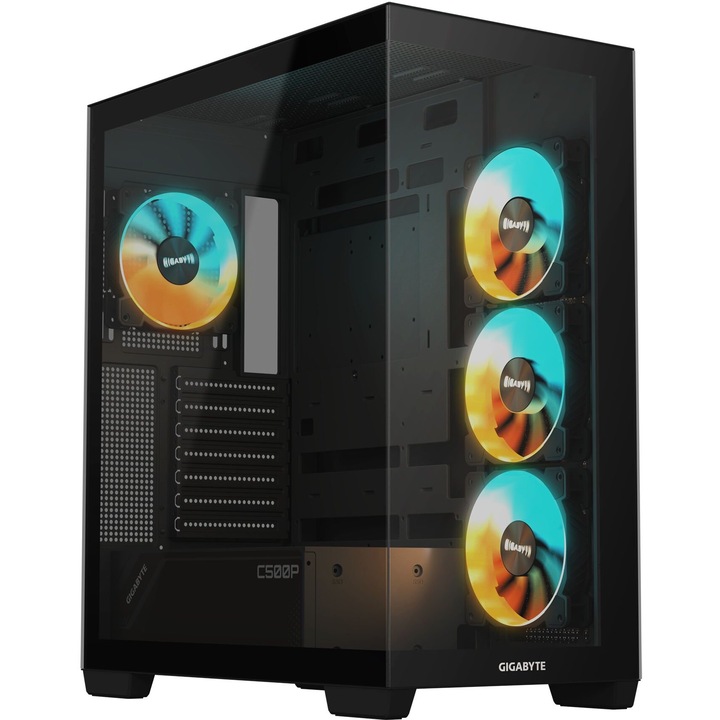 Számítógépház GIGABYTE C500 PANORAMIC STEALTH, fekete, Middle Tower