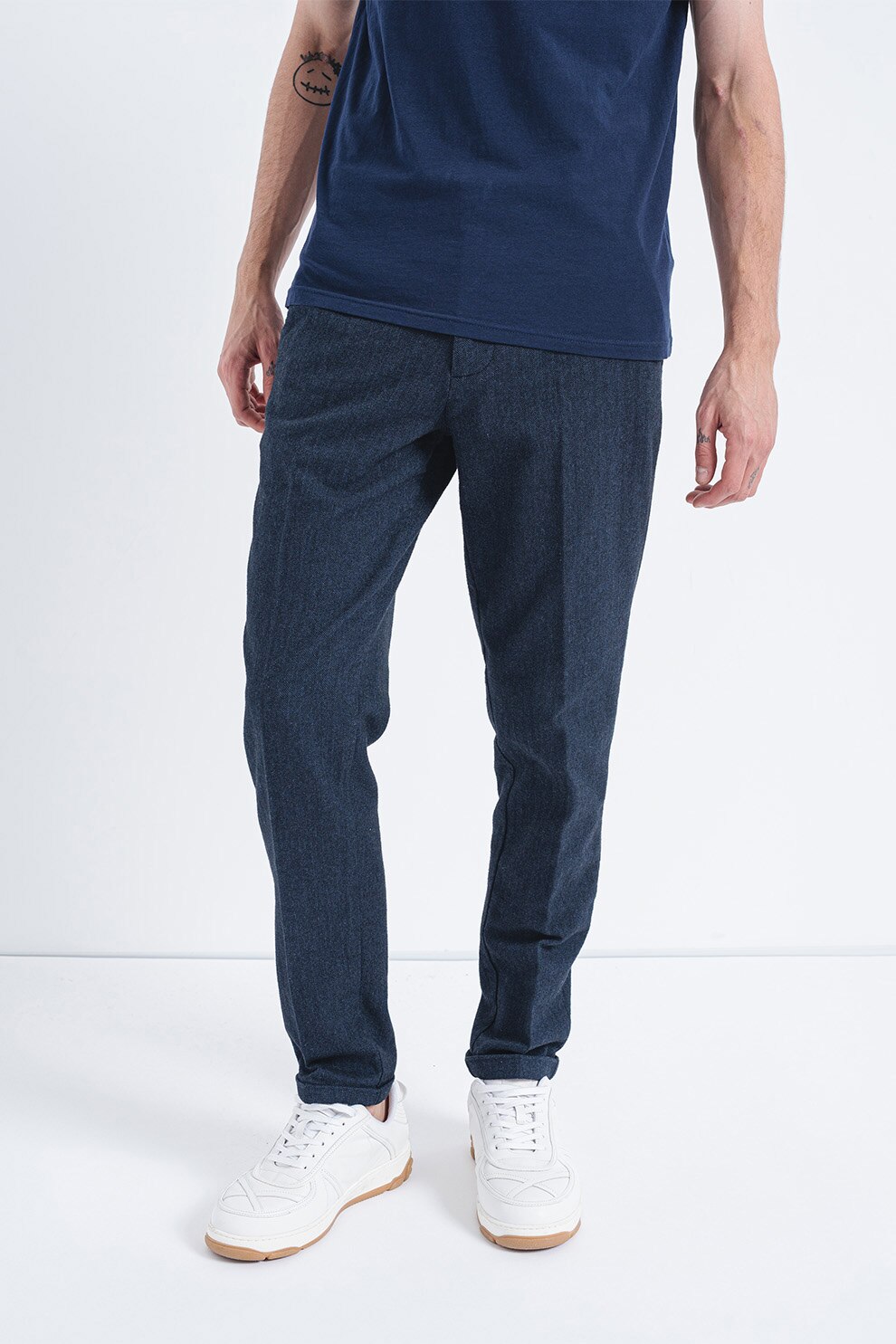 Jack & Jones, Pantaloni chino cu imprimeu herringbone Stace, Albastru ultramarin, W34-L34