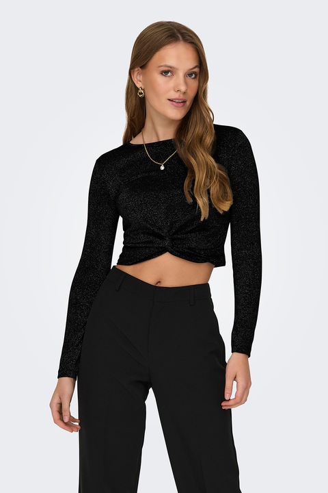 Only, Bluza crop asimetrica cu fronseu, Negru, XL
