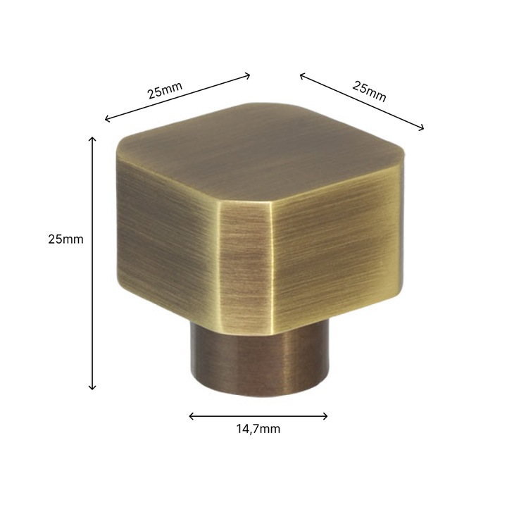 Buton de mobilier clasic, din alama, finisaj antic, 25x25mm, Evi Herrajes, 01100725CU