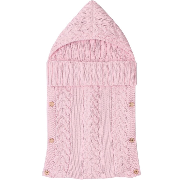 Бебешко одеяло за повиване, Hggzeg, с копчета, дизайн с качулка, удобно и меко, устойчиво на износване, топло, лесно за почистване, дишащо, акрилно, 36x70 см, розово