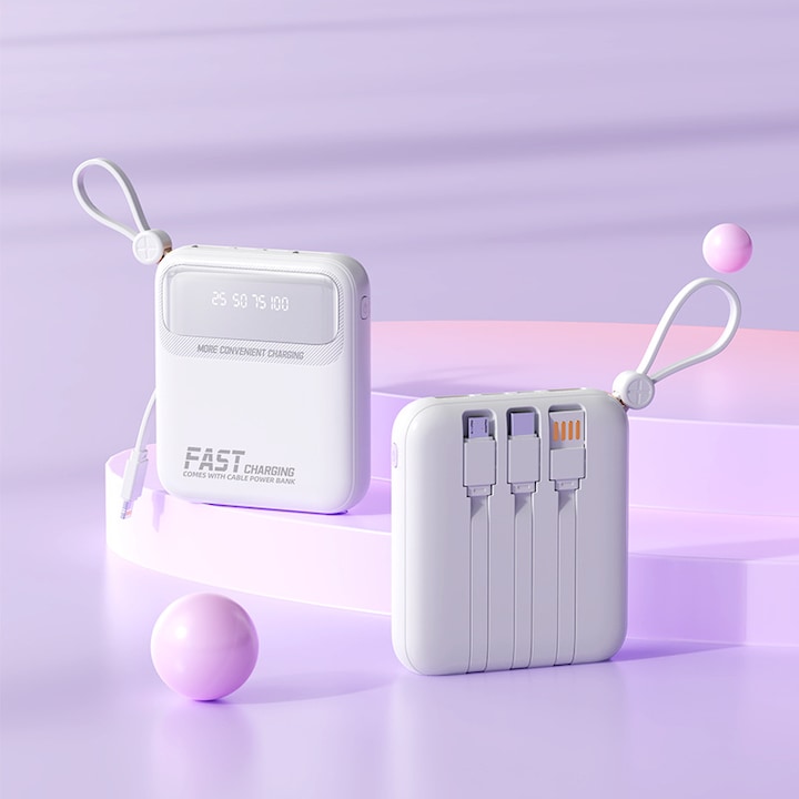 Мини powerbank с голям капацитет, 5000mAh, бял