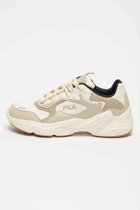 Fila, Спортни обувки Collene CB с еко кожа, Бял/Пепеляво сиво
