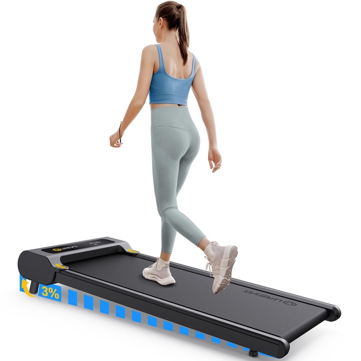 Бягаща пътека UREVO Spacewalk E3S MANUAL-inclined Treadmill, Mаксимална скорост 6 км/ч, Наклон 3%, Максимално тегло на потребителя 120 кг, Черен