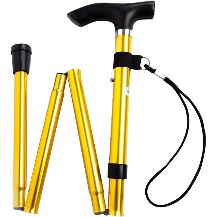 Baston ortopedic pliabil, usor, din aluminiu, 92 cm, auriu/galben