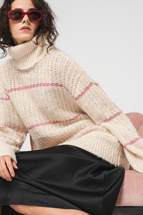 Vila, Miggo bő fazonú garbó csíkos mintával, Rózsaszín/Világosbézs, XS