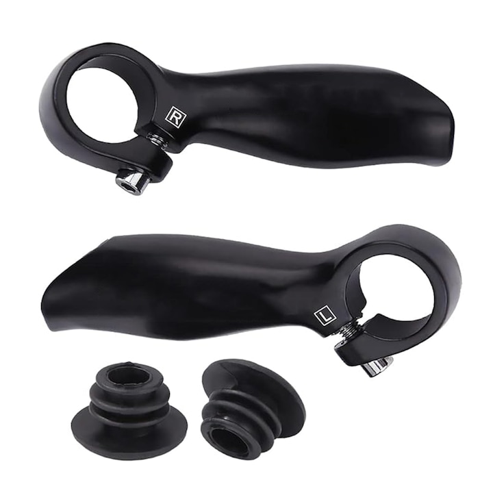 Set 2 manere bicicleta, SINBINTA, Cu accesorii, Design ergonomic, Ightweight, Anti-alunecare si comfortalbe, Usor de instalat si curatat, Diametru interior 22.2 mm, Negru