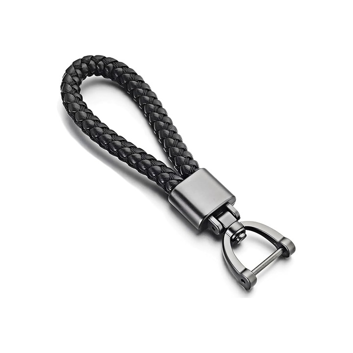 Breloc chei carbon si otel zincat, pentru masina, motocicleta, cu snur impletit din piele, inel in D, pentru Barbati/Femei, aliaj de zinc, LEIISVK, Negru