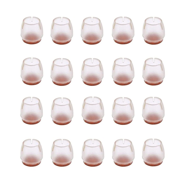 Set 20 protectii picioare anti derapante pentru mobila, Axroad Mall, Rezistent la uzura, Reducerea zgomotului, Protectie pardoseala, Autoadeziv, nu se desprinde usor, Pentru picioare de scaun, picioare de masa, Silicon, Transparente, 17-21 mm