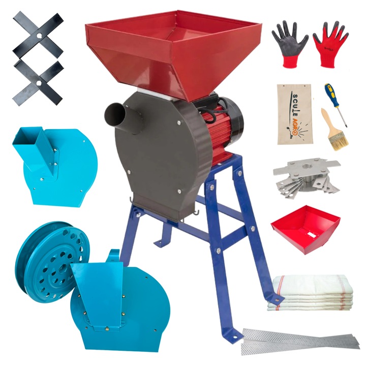 Set Moara ( 4 IN 1 ) cereale, fructe, legume, lucerna si furaje, 3.9KW X 3200 rpm, cuva mare, accesorii complete si Suport de fixare incluse - COBI SMART®