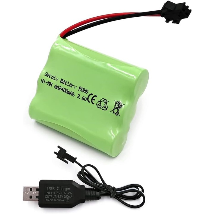 3,6 V 2400 mAh Ni-MH AA akkumulátor, PsAyl®, SM-2P 2 tűs csatlakozóval RC teherautókhoz