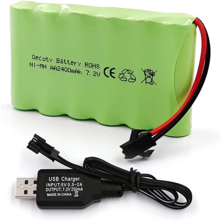 7,2 V 2400 mAh Ni-MH AA akkumulátor, PsAyl®, SM-2P 2 tűs csatlakozóval RC teherautókhoz