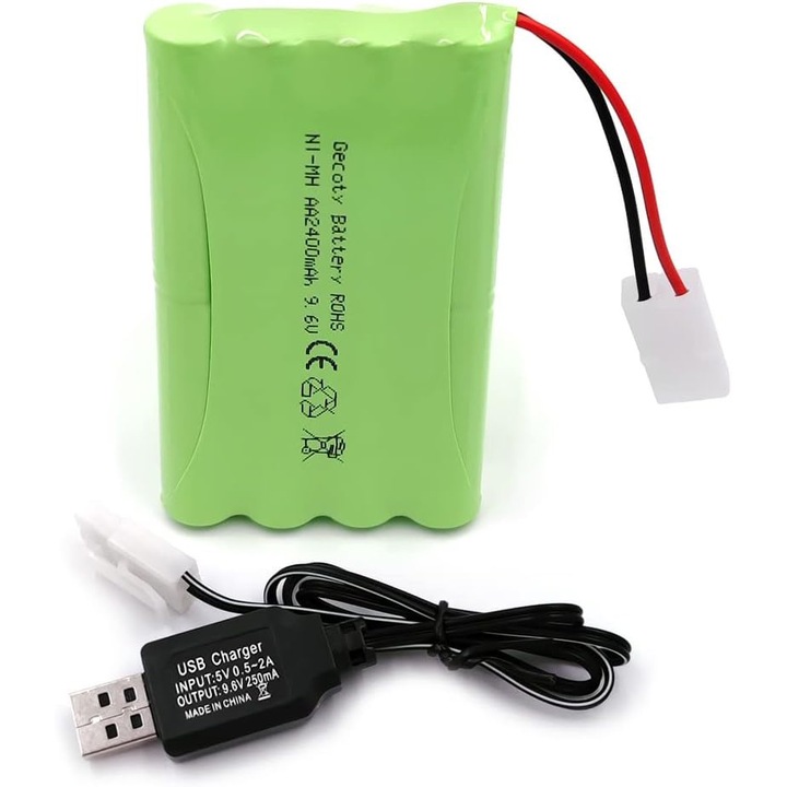9,6 V 2400 mAh Ni-MH AA akkumulátor, PsAyl®, SM-2P 2 tűs csatlakozóval RC teherautókhoz