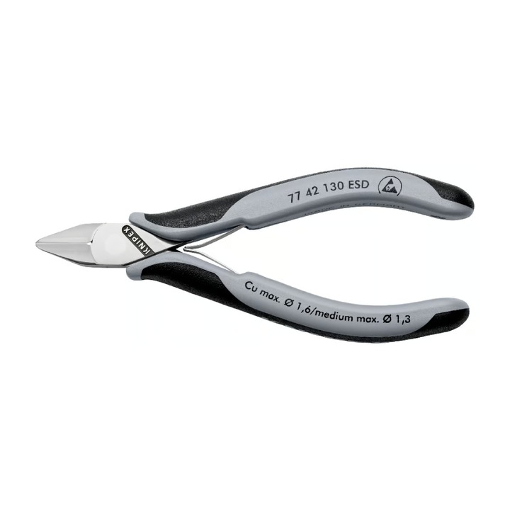 Cleste sfic electronisti Knipex cu tais fara tesire cap polizat si maner multicomponent ESD 130 mm