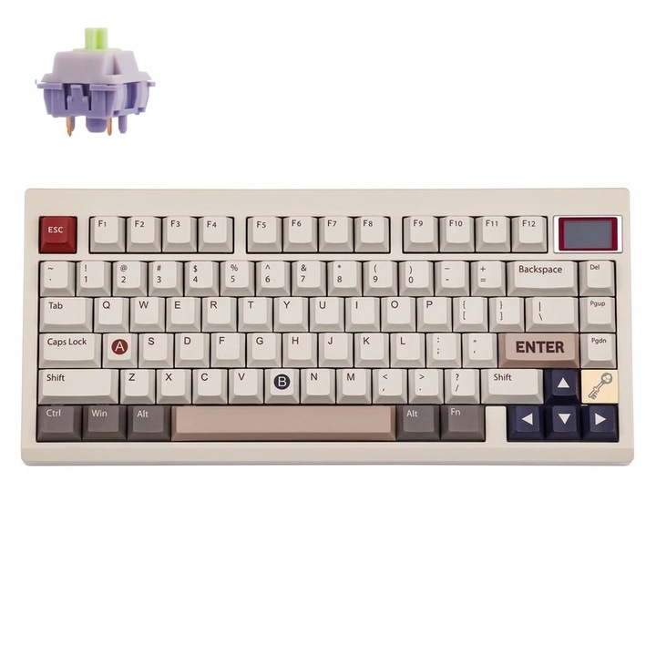 Tastatura mecanica Epomaker TH80 Pro V2, Wireless, Bluetooth, USB-C, Switch-uri Wisteria Linear, Bej