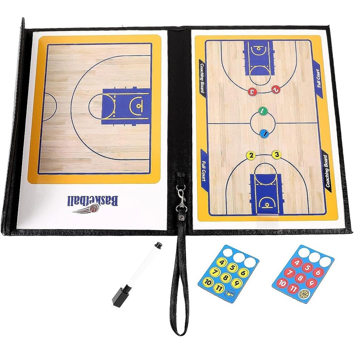 Tabla de antrenament de baschet, tabla magnetica de strategie pentru tactici, kit de clipboard pentru antrenori cu magneti si pix, echipament de antrenament pentru antrenori pentru predare si demonstrarea planului de joc